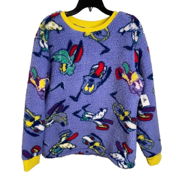 Disney‎ medium Pluto Sherpa fleece pullover purple yellow crewneck - Picture 1 of 8
